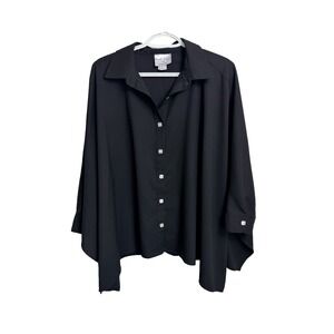 Marla Wynne for CHICOS Sz. L Dolman Sleeve Black Button Top Split Sides